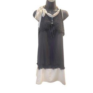 TRICOT Chic Italian womens silk mini dress size 10 black / white